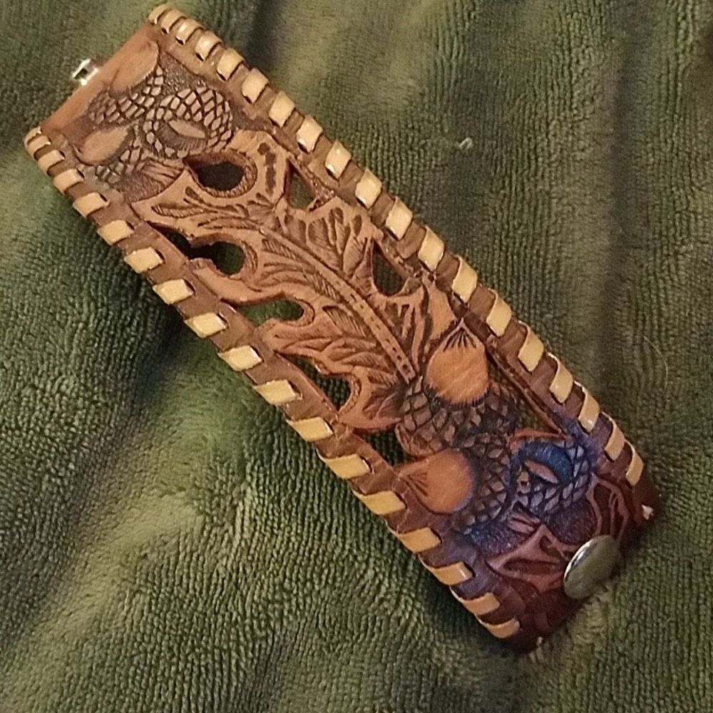 Hand made two-toned leather cuff